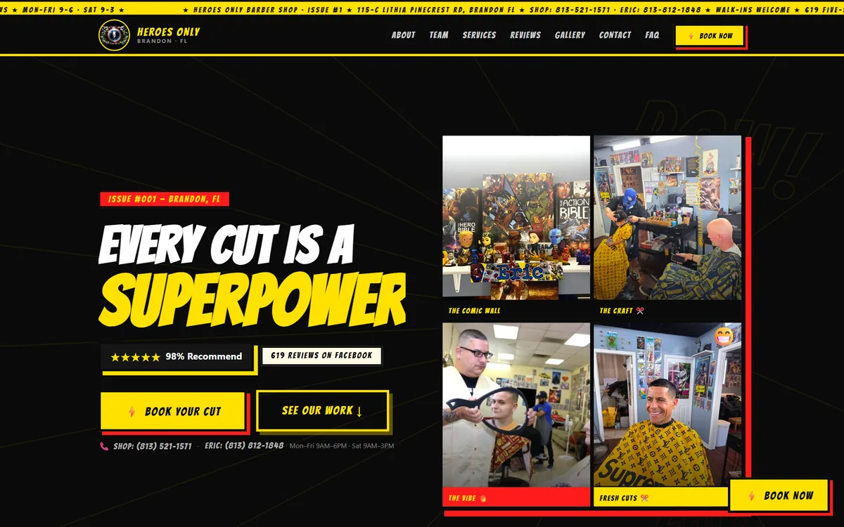 Heroes Only Barbershop website